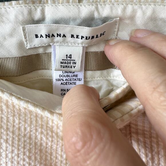 NWT Banana Republic Tan Seersucker Flat Front Wide Leg Trousers Pants Sz 14 Work - Picture 6 of 7